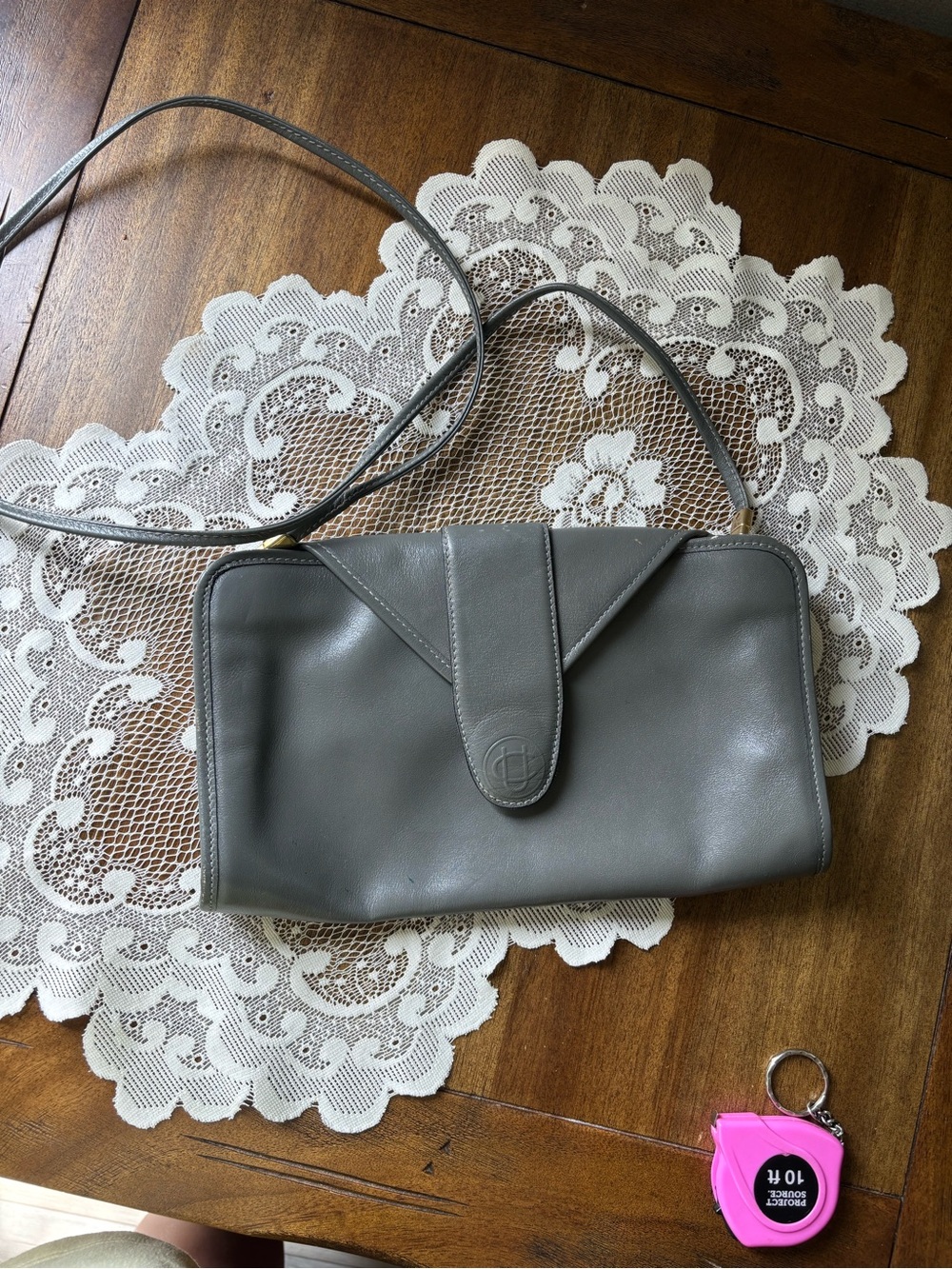VTG Charles Jourdan Gray Leather Convertible Crossbody Clutch Rome Italy